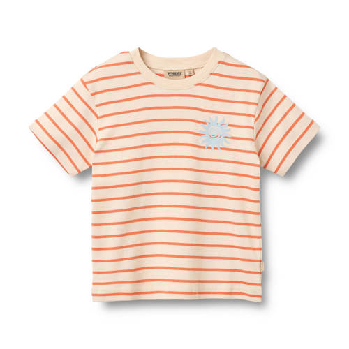 Wheat gestreept T-shirt oranje/ecru Meisjes Katoen Ronde hals Printopdruk - maat 110 afbeelding