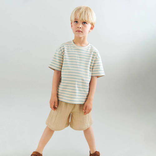 Wheat gestreept T-shirt beige/blauw Jongens Katoen Ronde hals Streep - maat 128 afbeelding