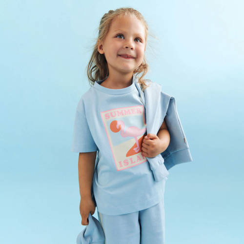 Wheat T-shirt lichtblauw Meisjes Katoen Ronde hals Printopdruk - maat 128 afbeelding