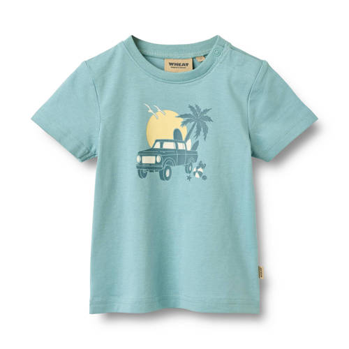 Wheat T-shirt blauw Jongens Katoen Ronde hals Printopdruk - maat 74 afbeelding