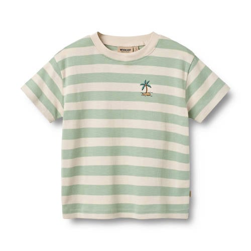 Wheat gestreepte T-shirt mintgroen Jongens Katoen Ronde hals Streep - maat 104 afbeelding