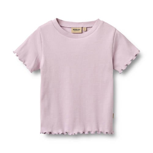 Wheat T-shirt lila rib gebreid Paars Meisjes Stretchkatoen Ronde hals Effen - maat 116 afbeelding