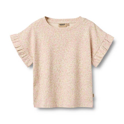 Wheat gebloemde T-shirt lichtroze Meisjes Katoen Ronde hals Bloemen - maat 116 afbeelding
