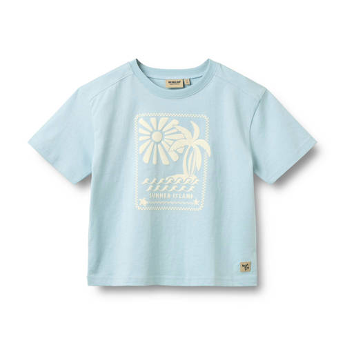 Wheat T-shirt lichtblauw Jongens Katoen Ronde hals Printopdruk - maat 122 afbeelding