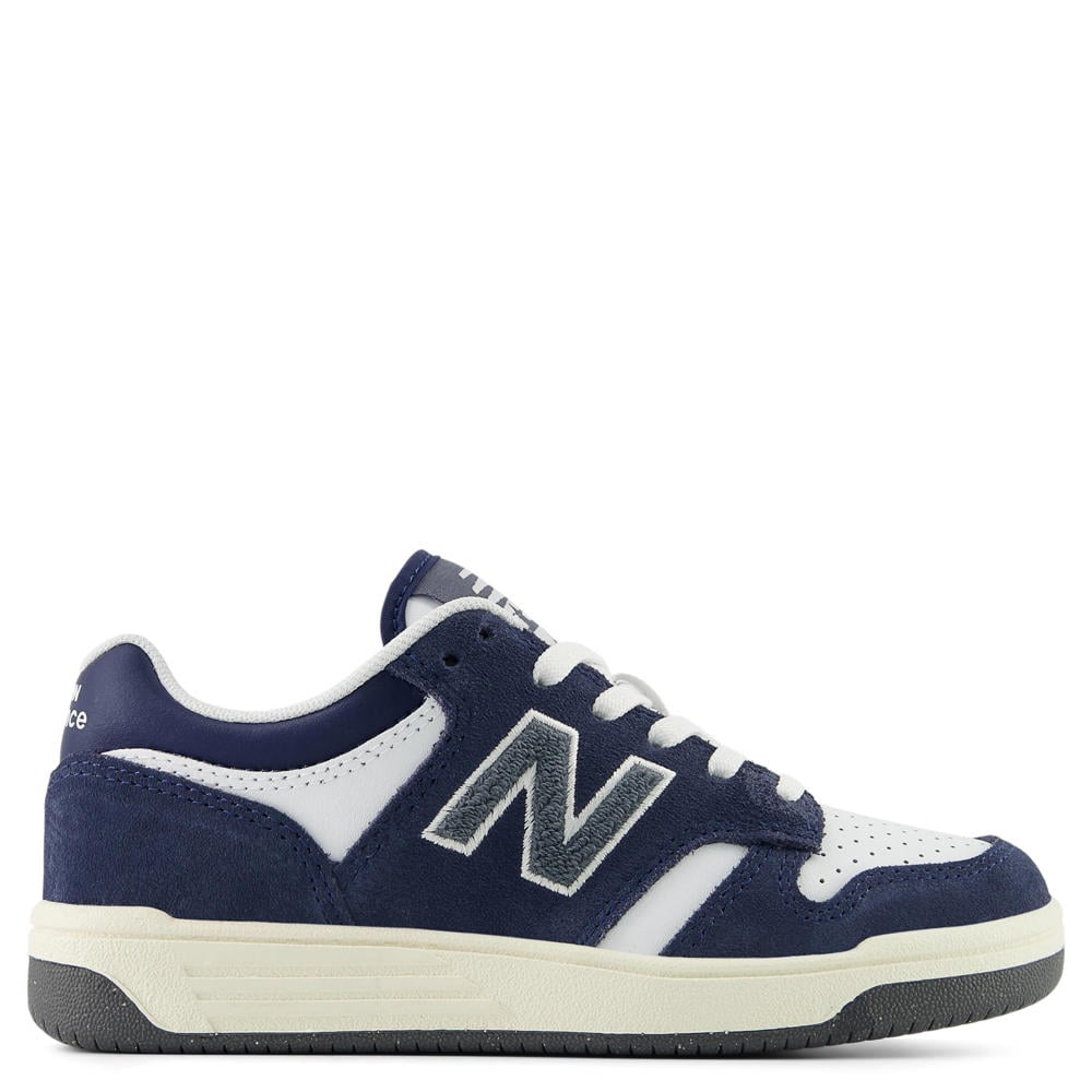 Zwart en witte jongens en meisjes New Balance 480 suède sneakers met veters