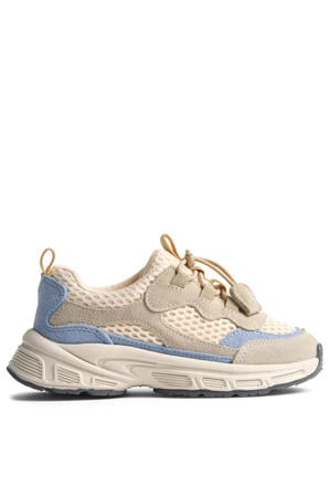 suède sneakers beige/blauw