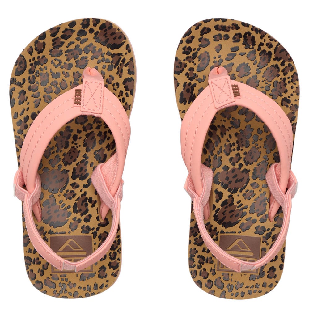 Roze meisjes Reef teenslippers met hielbandje van 95% rubber plastic/5% textiel met klittenband en panterprint