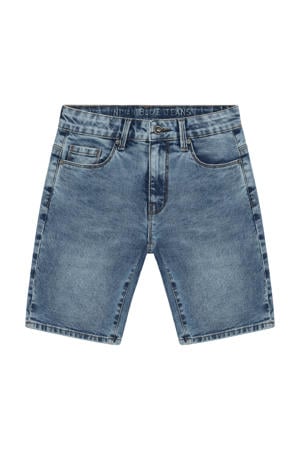 denim wide leg regular waist short medium blue denim