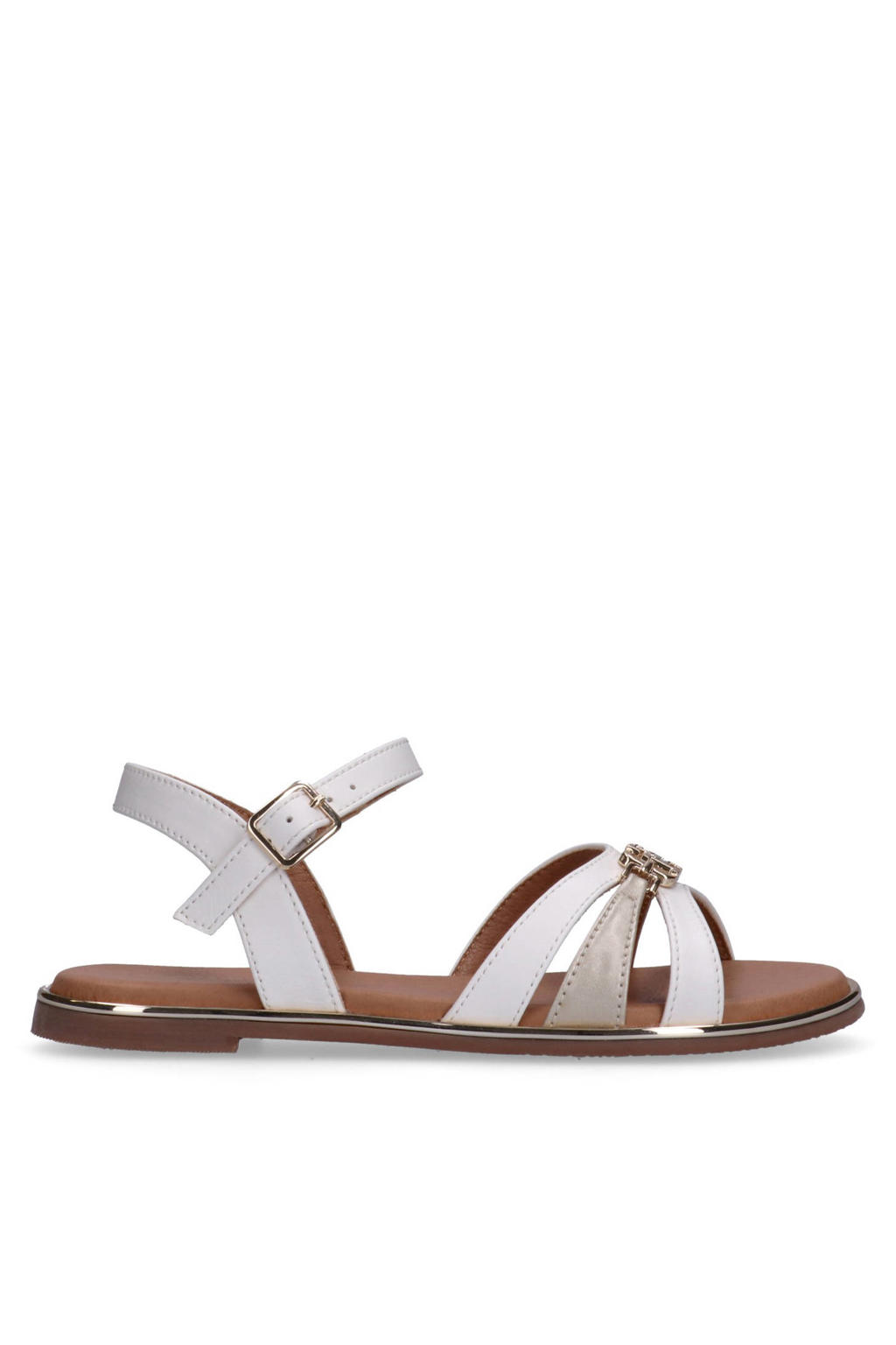 Lichtgrijs en bruine meisjes Tommy Hilfiger sandalen wiit van rubber met gesp