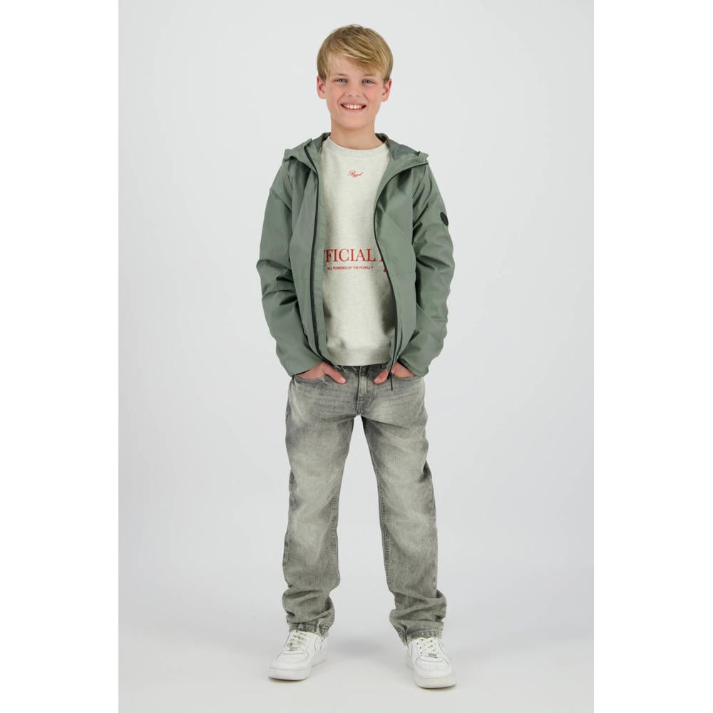 Grijsgroene jongens Raizzed zomerjas groen van nylon met effen, lange mouwen, capuchon, ritssluiting en elastische boord