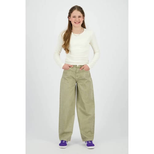 Raizzed high waist wide leg jeans wide leg jeans groen Meisjes Denim Effen - maat 134 afbeelding