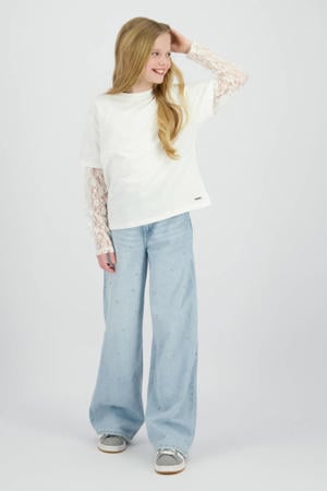 longsleeve met kanten mouwen ecru