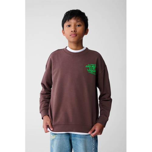 Shoeby sweater donkerbruin Mixprint - maat 98/104 | Sweater van Shoeby afbeelding