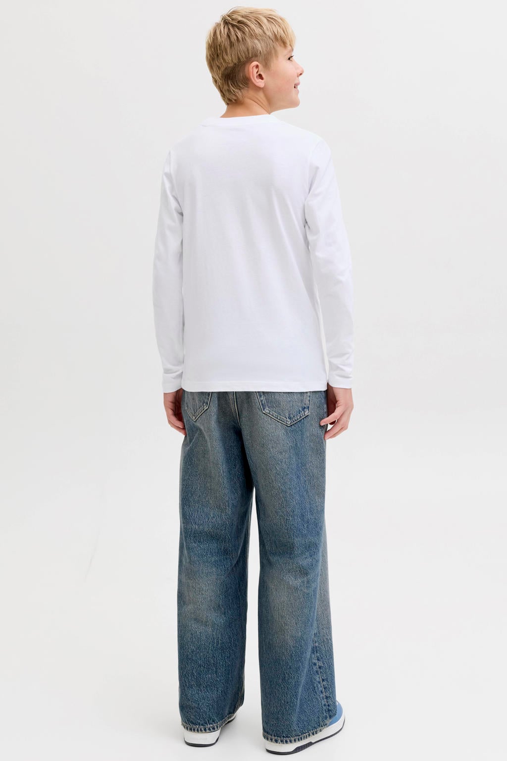 Witte jongens JACK & JONES JUNIOR longsleeve van katoen met printopdruk, lange mouwen en ronde hals