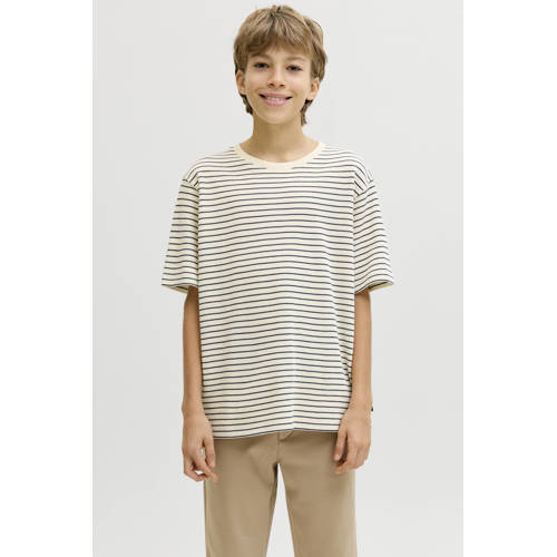 JACK & JONES JUNIOR gestreepte T-shirt ecru Jongens Katoen Ronde hals Streep - maat 128 afbeelding