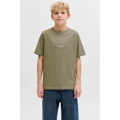 JACK & JONES JUNIOR T-shirt groenbruin Jongens Katoen Ronde hals Tekst - maat 140 afbeelding