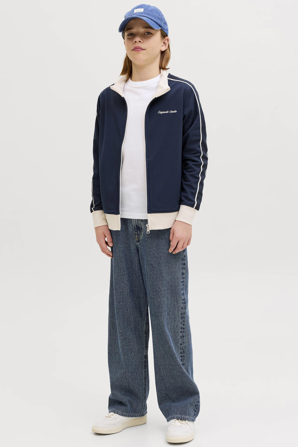 Medium blue denim jongens JACK & JONES JUNIOR loose fit jeans baggy jeans van denim met regular waist en effen
