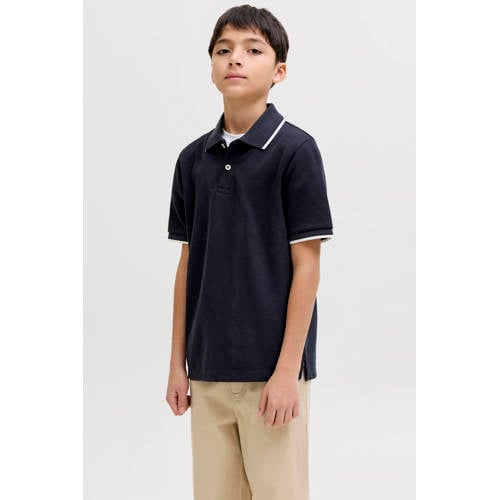 JACK & JONES JUNIOR polo donkerblauw Jongens Polyester Polokraag Meerkleurig