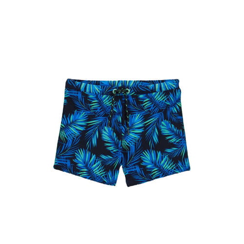 WE Fashion zwemboxer donkerblauw/blauw Jongens Polyamide Blad - maat 134/140 afbeelding