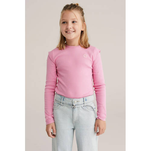 WE Fashion longsleeve rib gebreid Bruin Meisjes Stretchkatoen Ronde hals - maat 98/104 afbeelding