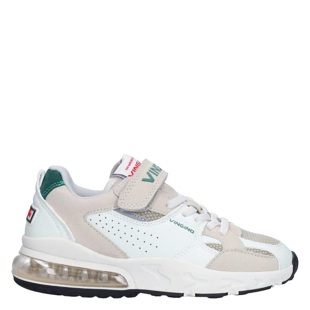 Wit en beige jongens Vingino sneakers van polyester/synthetisch imitatieleer met rits- en vetersluiting