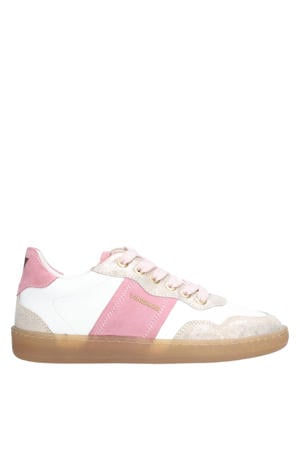 leren sneakers wit/roze