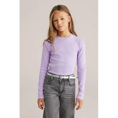 WE Fashion longsleeve lavendel rib gebreid Paars Meisjes Stretchkatoen Ronde hals - maat 158/164 afbeelding