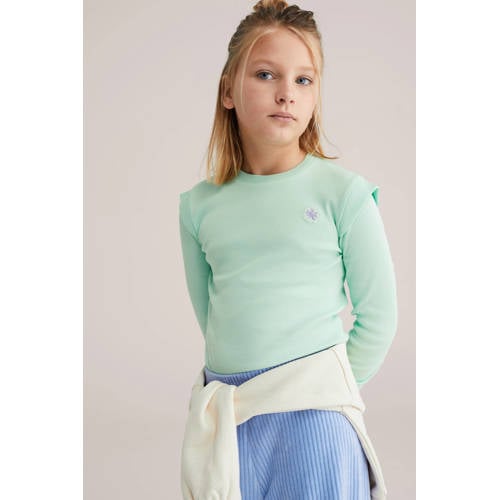 WE Fashion longsleeve mintgroen rib gebreid Meisjes Stretchkatoen Ronde hals - maat 110/116 afbeelding