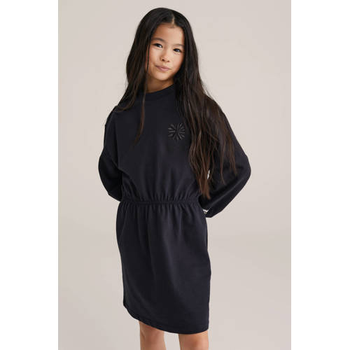 WE Fashion sweatjurk zwart Effen - maat 134/140 | Jurk van WE Fashion afbeelding