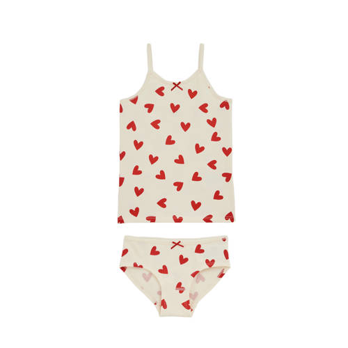 WE Fashion Ondergoed set hartjes print Top + short Ecru Meisjes Stretchkatoen Ronde hals - maat 98/104 afbeelding