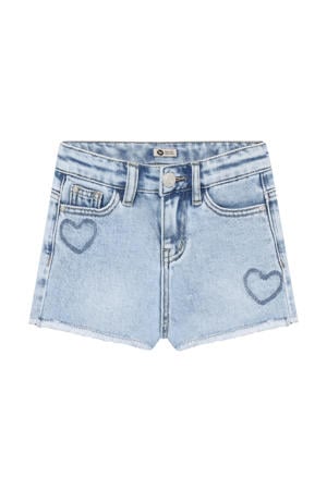 denim straight regular waist short met hartjes light blue denim