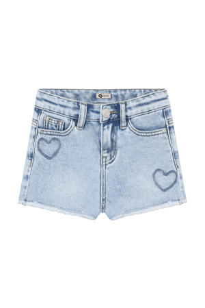 denim straight regular waist short met hartjes light blue denim