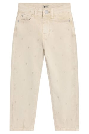 denim mom jeans met hartjes beige