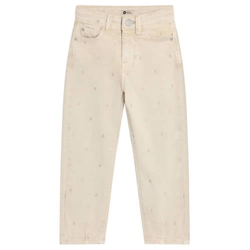 Daily7 denim mom casual broek met hartjes beige Meisjes Stretchdenim Hartjes - maat 110 afbeelding