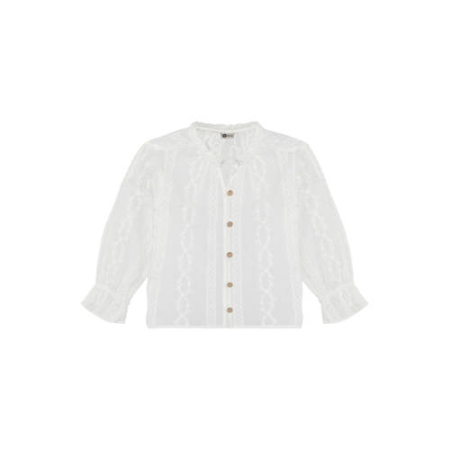Daily7 blouse wit broderie Meisjes Katoen V-hals Effen - maat 116 afbeelding