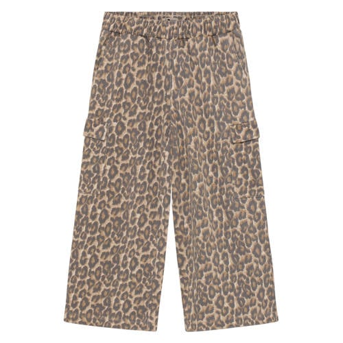 Daily7 wide leg casual broek met panterprint beige Meisjes Sweat Dierenprint - maat 116 afbeelding