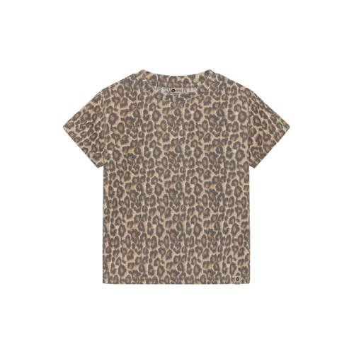 Daily7 T-shirt met panterprint beige Meisjes Katoen Ronde hals Panterprint - maat 110 afbeelding