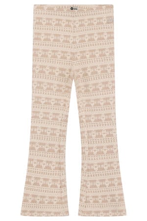 regular waist flared broek beige met textuur
