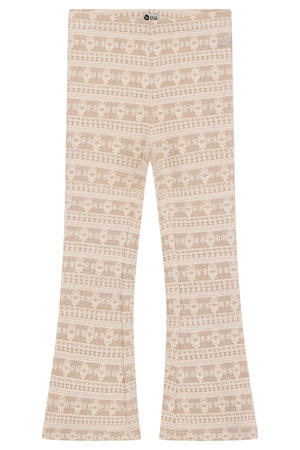 regular waist flared broek beige met textuur