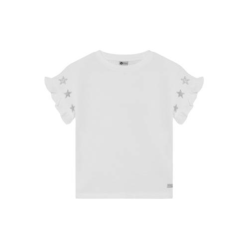 Daily7 T-shirt wit Meisjes Katoen Ronde hals Sterren - maat 110 afbeelding
