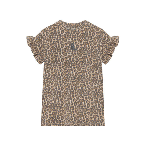 Daily7 t-shirtjurk met panterprint zand Beige Meisjes Katoen Ronde hals - maat 104 afbeelding