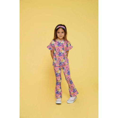 Jubel T-shirt Rolling into Spring roze/paars/geel Meisjes Stretchkatoen Ronde hals - maat 110 afbeelding