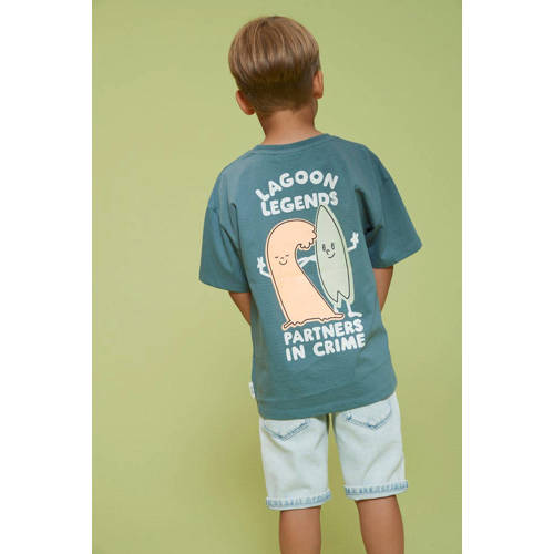 Sturdy T-shirt Lagoon Legends met backprint petrol Blauw Jongens Katoen Ronde hals - maat 122 afbeelding
