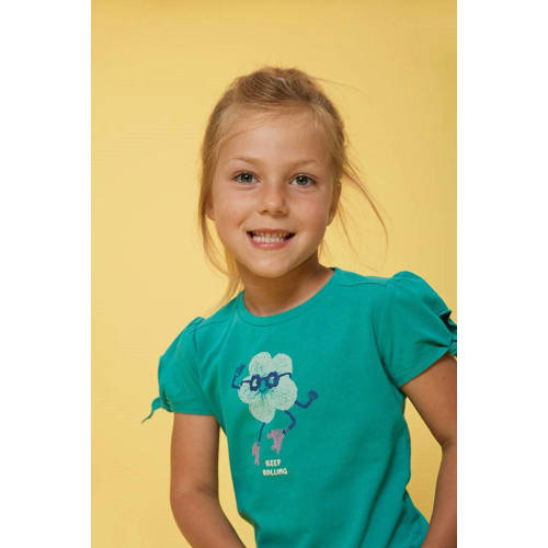 Jubel T-shirt Rolling into Spring groen Meisjes Stretchkatoen Ronde hals - maat 140 afbeelding
