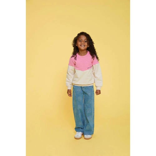 Jubel wide leg jeans Rolling into Spring light blue denim Blauw Bloemen - maat 140 afbeelding