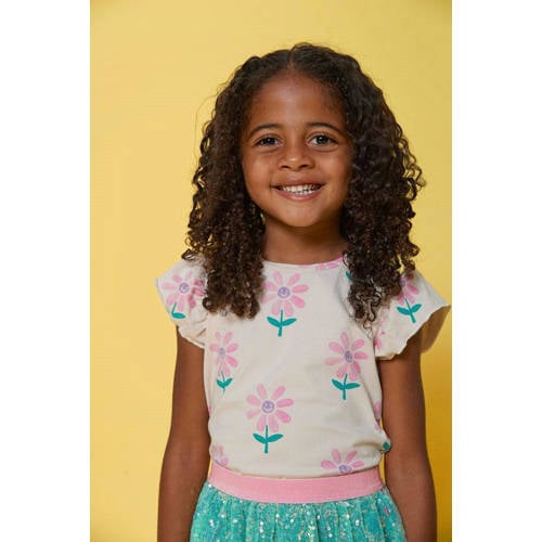 Jubel T-shirt Rolling into Spring offwhite/roze Ecru Meisjes Stretchkatoen Ronde hals - maat 122 afbeelding