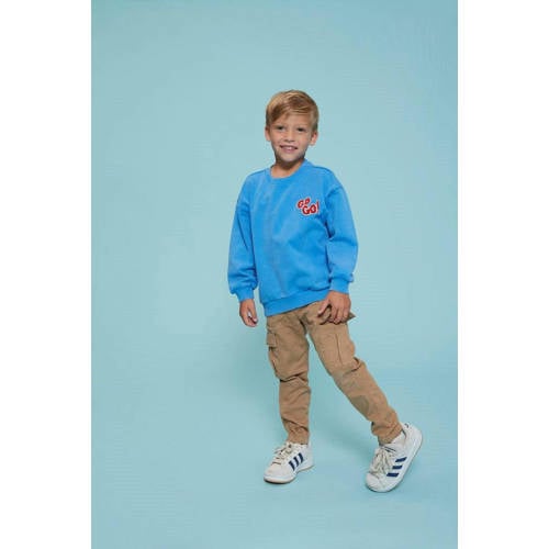 Sturdy sweater Run the Day blauw Jongens Katoen Ronde hals Backprint - maat 128 afbeelding
