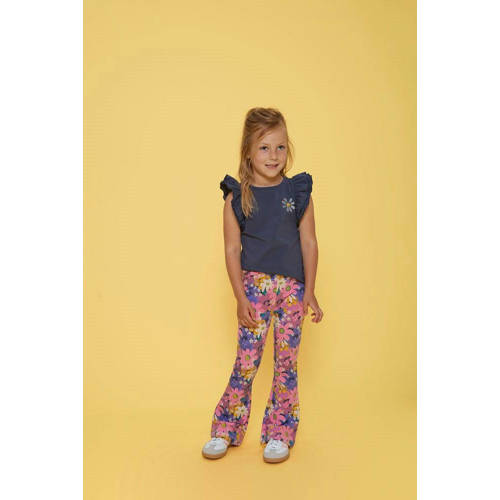 Jubel flared broek Rolling into Spring roze/paars/geel Meisjes Stretchkatoen - maat 128 afbeelding