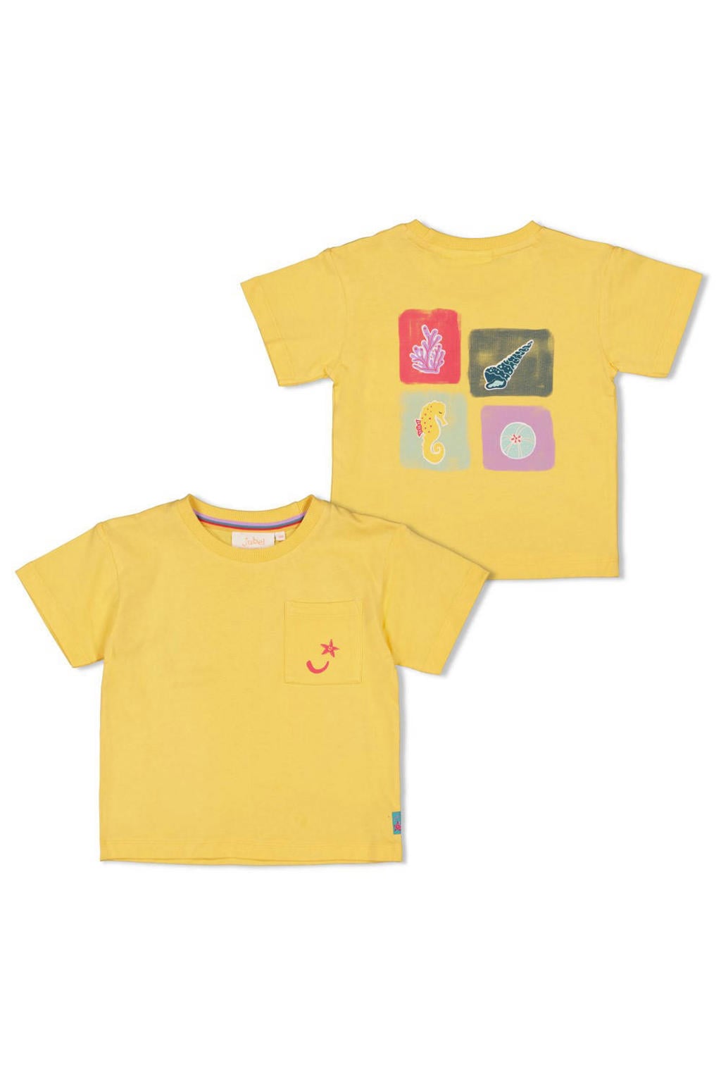 Gele meisjes Jubel T-shirt Lazy Lagoon van katoen met backprint, korte mouwen en ronde hals