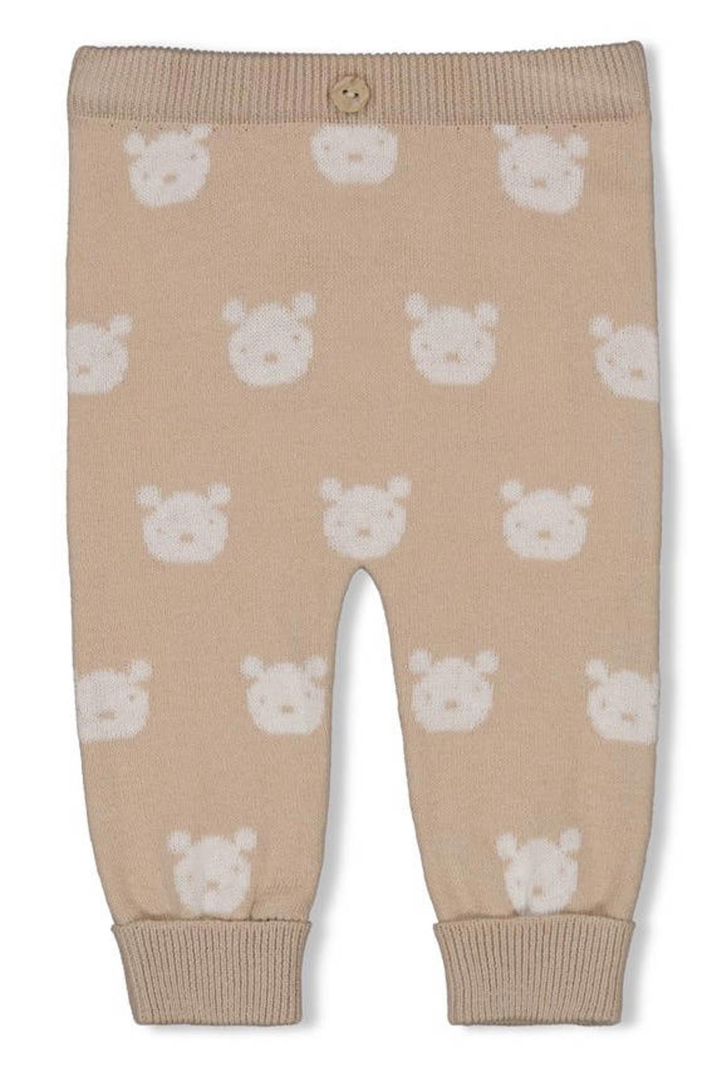 Zandkleurige Feetje baby broek The Knits van katoen met regular fit en regular waist